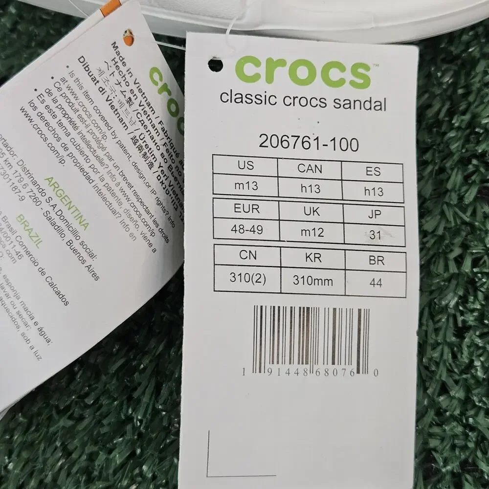 New Crocs Classic Mens Slides Size 13 Unisex Slip On Sandals White 206761-100